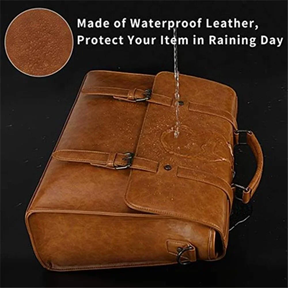 Mens Leather Messenger Bag Waterproof Laptop Briefcase Shoulder Bag 15 Inch